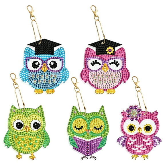Diamond Painting Keychains Double Sided Cartoon Keychains Set of 5 DIY Art Craft Key Rings Handmade Accessories PP