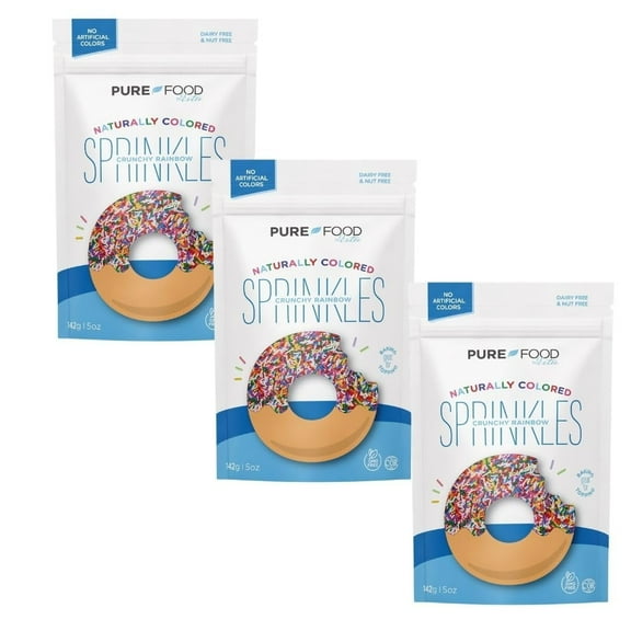 Pure Food By Estee Rainbow Sprinkles, 5oz (3 Pack) | Vegan Sprinkles for Ice Cream | Dye Free Sprinkles | Rainbow Jimmies for Baking | Natural Sprinkles | Gluten Free, Dairy Free, Nut Free