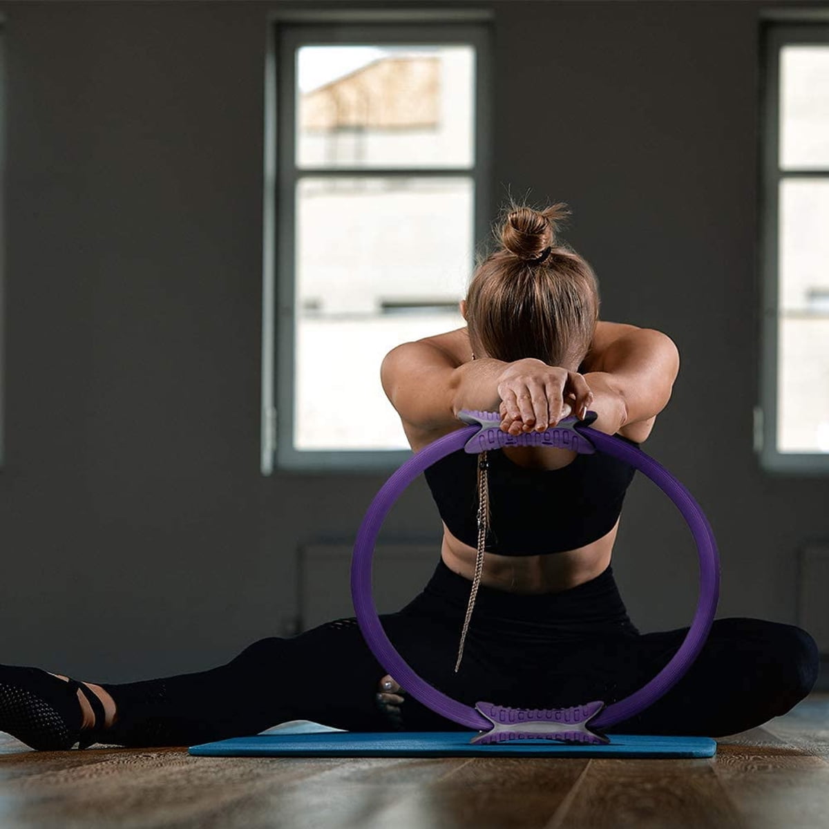 Yoga Pilates Fitness Circle Anti-slip Stretching Aid Dual Grip Sports Ring Boil 