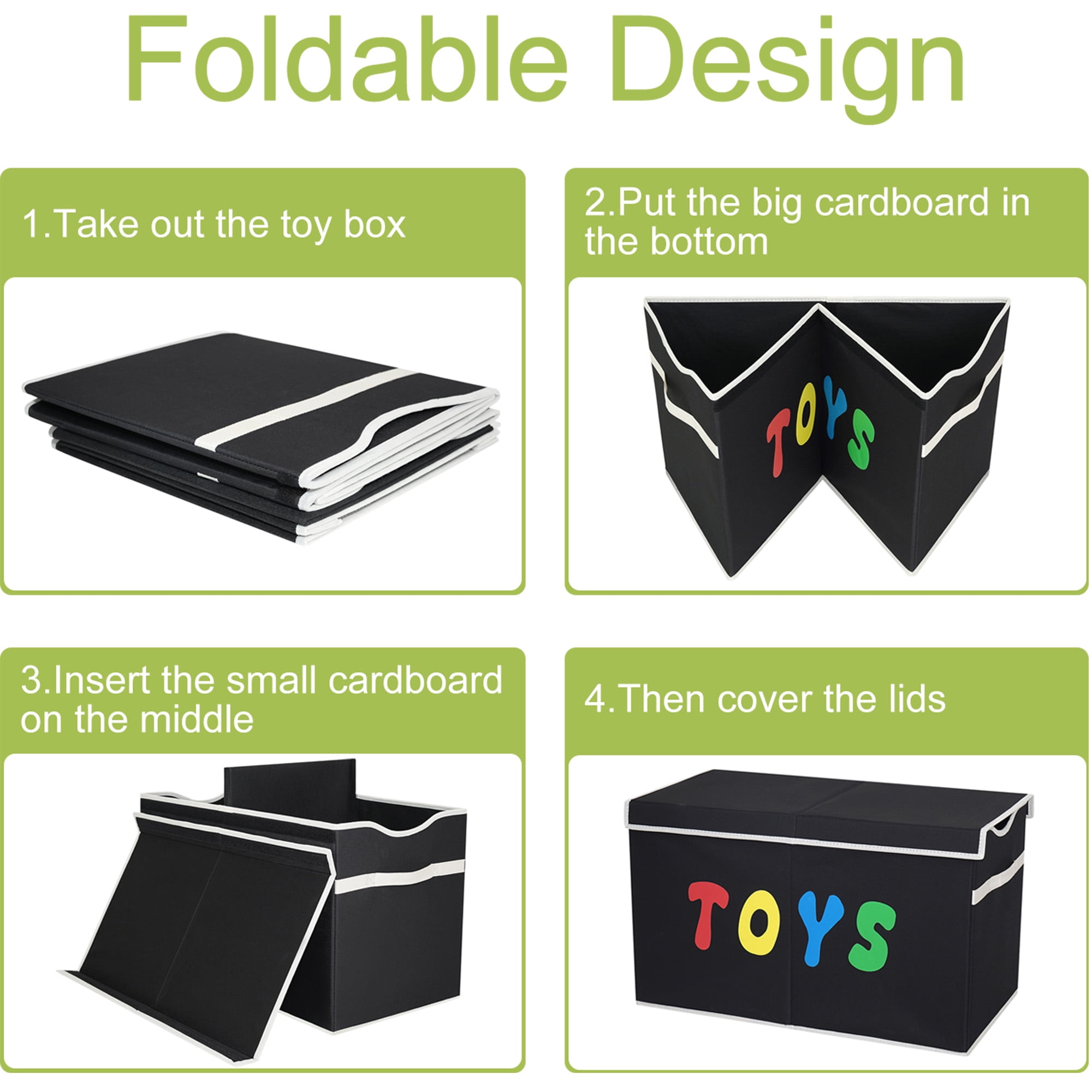 VICTORICH Extra Large Child Collapsible Toy Storage Fabric 32 gal Kids Room Toy Chest, Black