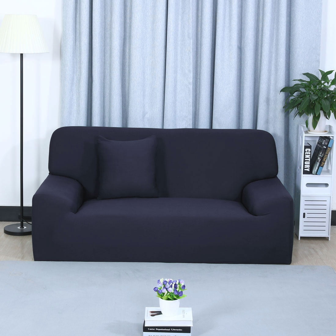 Unique Bargains 1-Piece Modern Solid Stretch XL Sofa Slipcover, Dark Blue