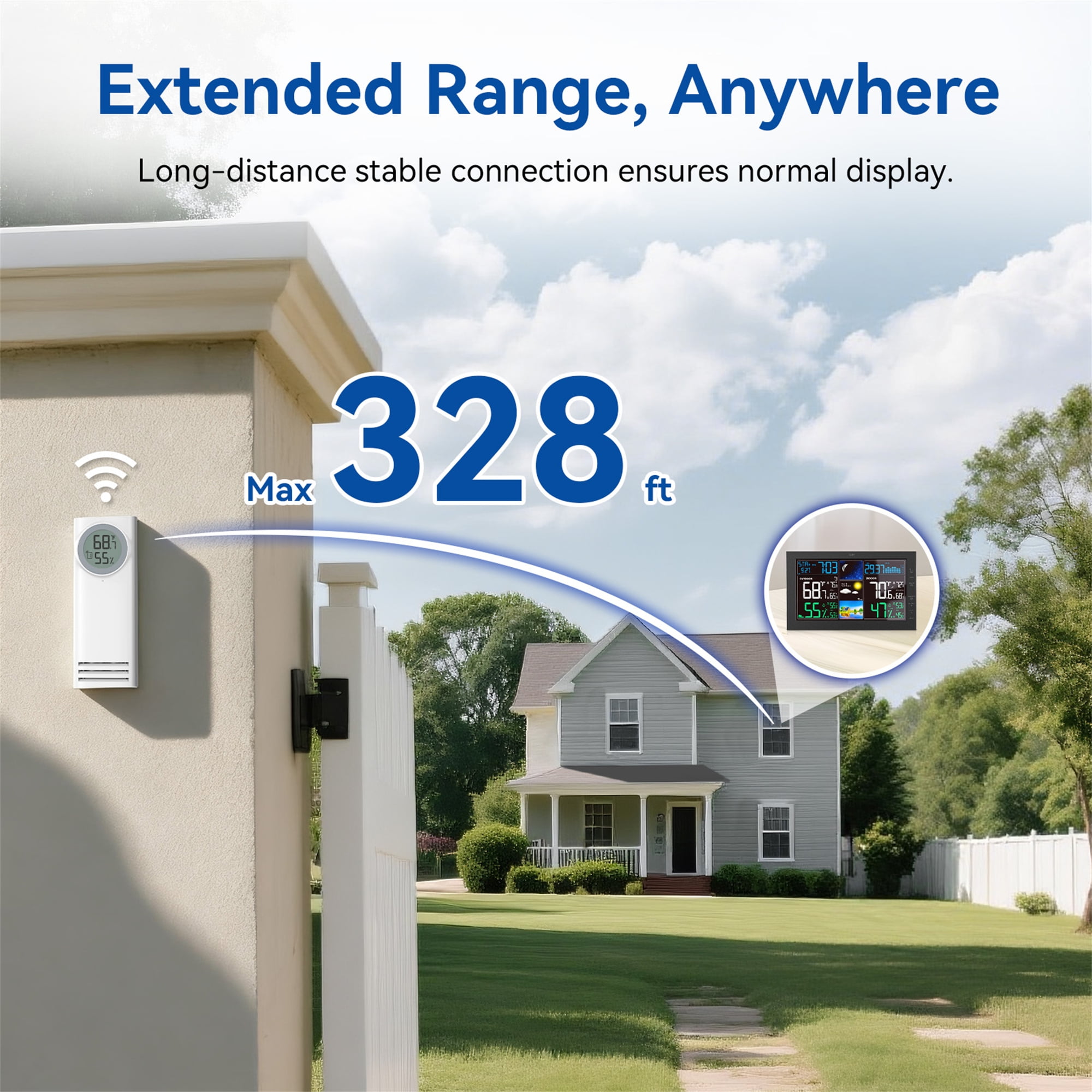 FOKEY 7.5" Color Display Digital Weather Station for Home with 1 Outdoor Sensor, Indoor Outdoor Thermometer with Humidity Monitor, Alarm, Forecast, Black