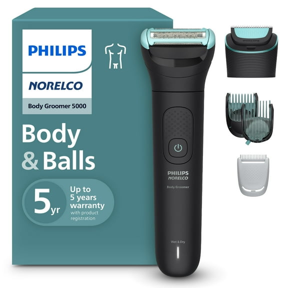 Philips Norelco Body Groomer 5000 Series, Intimate Hair Shaver & Trimmer For Men with Interchangeable & Adjustable Full Body Trim & Shave Heads, 100% Showerproof, BG5490/50
