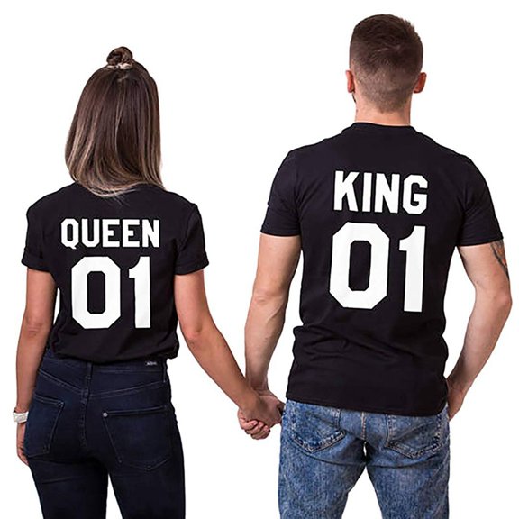 Colevkie King Queen Couple Tshirt Tee for Men Women Valentine Day Anniversary 1 Piece(Black-King,XS)