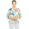 Alfred Dunner Womens Floral Butterfly 3/4 Sleeve