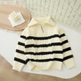 thumbnail image 6 of vdgthytj Boys Girls Quarter Zip Sweater Kids Striped Long Sleeve Cable Knit Pullover Top Fall Winter Clothes, 6 of 7
