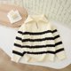 thumbnail image 1 of Cowsor Toddler Neck Ribbed Knit Sweater Baby Boys Girls Fall Winter Cozy Soft Warm Pullover Chunky Striped Sweatshirt, 1 of 7