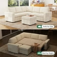 thumbnail image 6 of Marrber Beige L-Shaped Modular Sectional Sleeper with Pull-Out Sofa Bed and Storage Ottoman Corduroy Cloud Couch for Living Room, 6 of 10