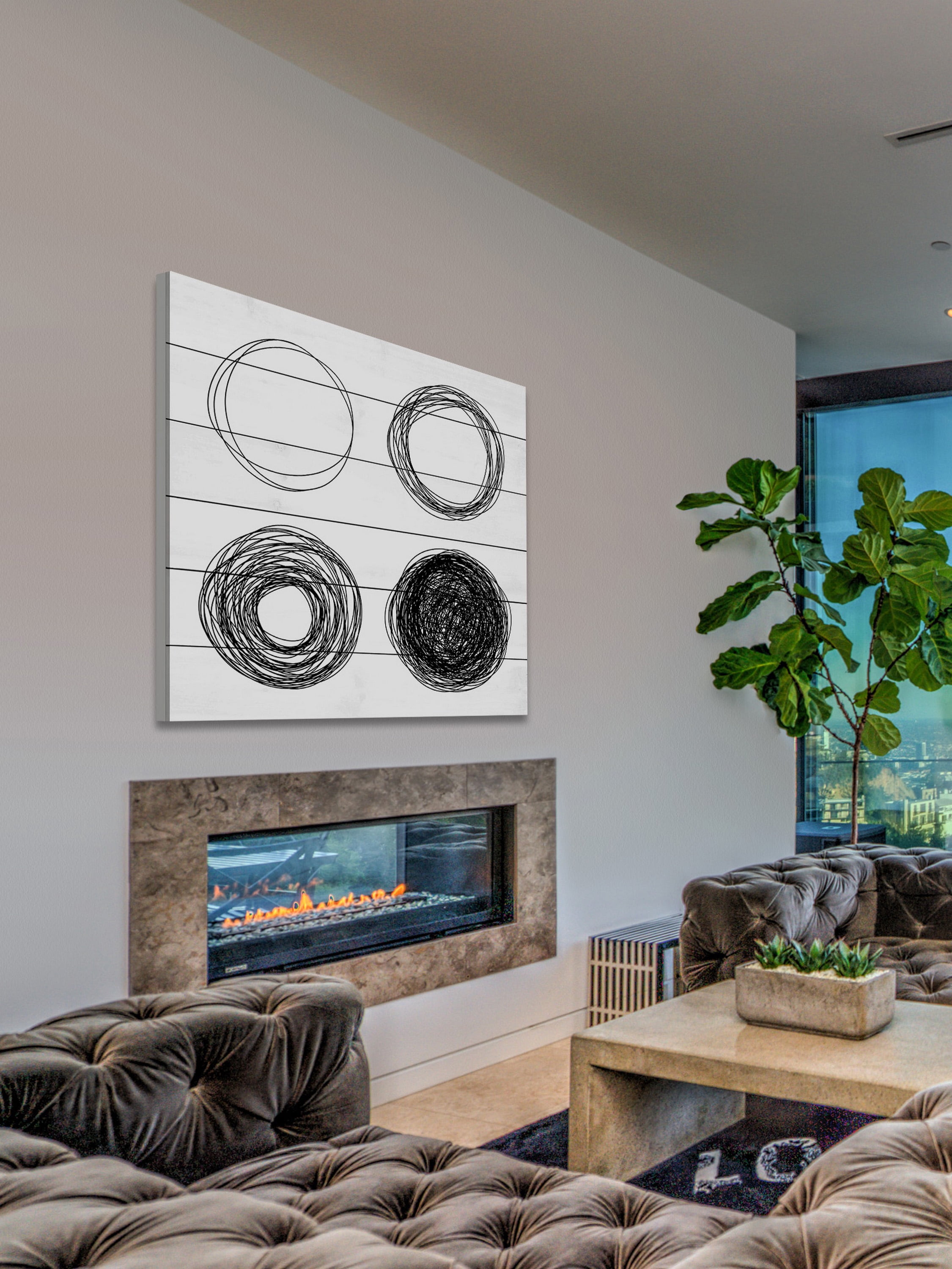 Marmont Hill Quad Circles White Wood Wall Art, 32" x 32"