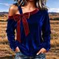 thumbnail image 5 of Tumotour Cold Shoulder Top for Women's Velvet Pullover Long Sleeve Top Fall Tunic Blouses with a Contrasting Bow at the Neckline, 5 of 8