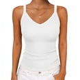 thumbnail image 2 of Fewfanhot Women's Fashion Tank Top Casual Summer Solid Color Sleeveless V Neck Ribbed Knit Top Soft Lightweight Breathable All Match Summer Tops, 2 of 6