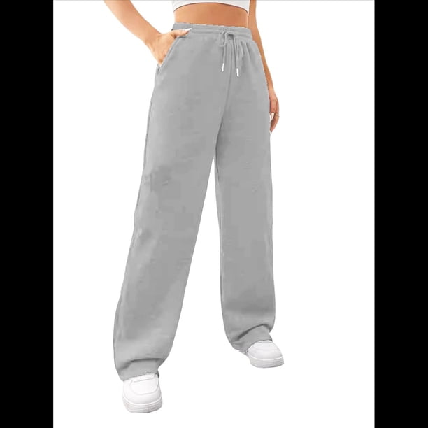 Pantalones Deportivos Holgados de Otoño para Mujer, de Pierna y Rectos, con Forro . Gris XL