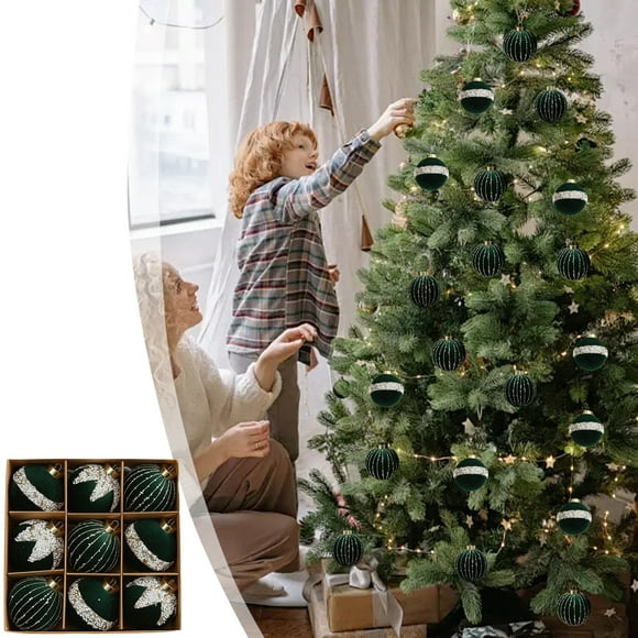 Linnome Flocking Christmas Ball Set - 8cm Multicolor Painted Tree Pendants for Holiday Decor