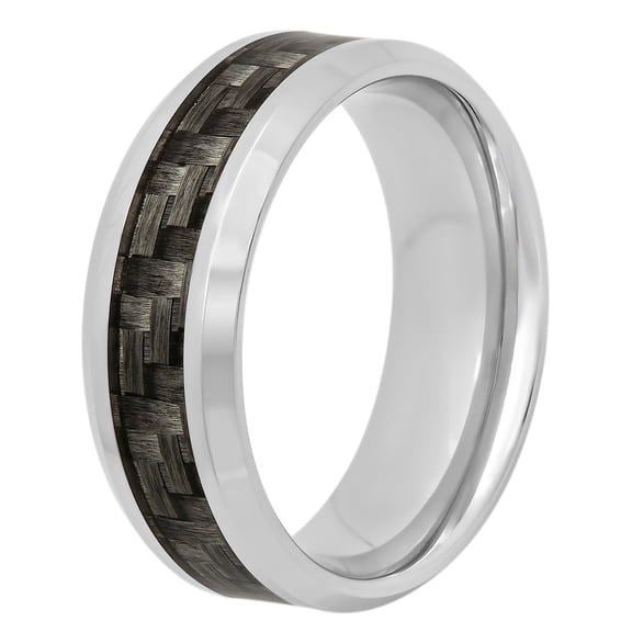 Men's Stainless Steel 8MM Gray Carbon Fiber Wedding Band - Mens Ring
