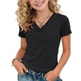 thumbnail image 3 of Acaics Girls Short Sleeve Ruched V Neck Basic T-Shirt, Soft Stretch Solid Color Casual Summer Tee Top for Kids Girls 4 to 15 Years Old, 3 of 11
