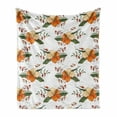 thumbnail image 1 of Floral Soft Flannel Fleece Blanket, Vintage Art Pattern Highly Detailed Blooming Flower Sketches Pattern, Cozy Plush for Indoor and Outdoor Use, 70" x 90", White Orange Olive Green, by Ambesonne, 1 of 6
