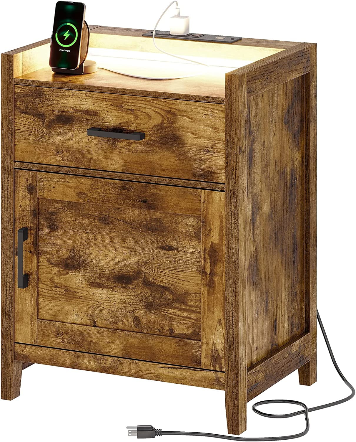 Buy EPHEX LED Light Nightstand with Charging Station, Bedside Table