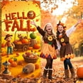 thumbnail image 4 of Hello Fall Door Cover Decorations,Welcome Front Door Backdrop, 70x35inches Scarecrow Pumpkin Hanging Banner Decor, Autumn Harvest Porch Banner for Thanksgiving Autumn Harvest Holiday Party Decor, 4 of 6