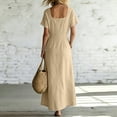 thumbnail image 4 of LIaqionyy Womens Cotton Linen Maxi Dress Short Sleeve Square Neck Casual Summer Dresses Vacation Sundresses with Pocket, 4 of 6