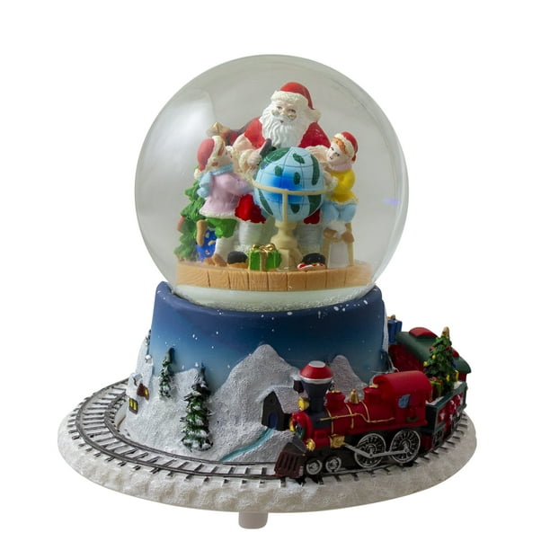 Beauty and the beast inspired snow globe 7" Rotating Train And Christmas Tree Musical Animated Snow Globe