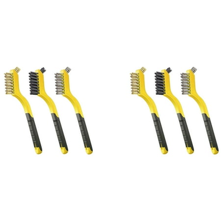 

6 Pcs Wire Brush Set Nylon/Brass/Stainless Steel Bristles with Curved Handle Grip for Rust Dirt & Paint Scrubbing