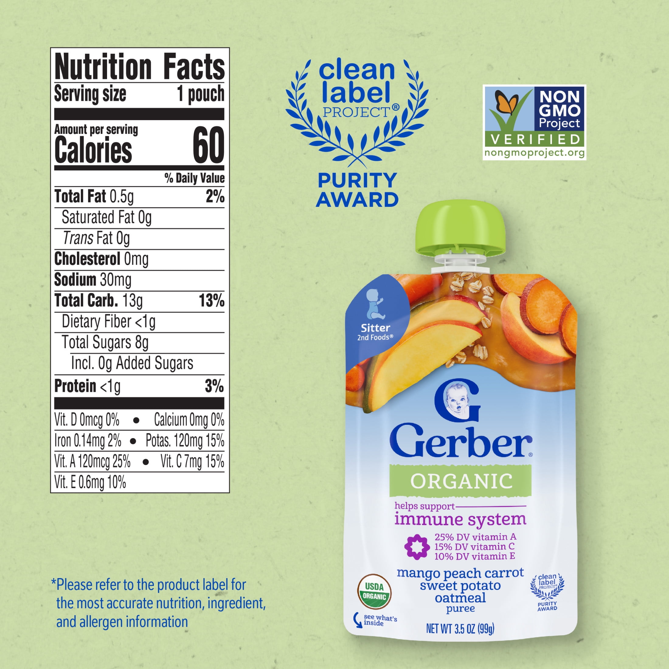 (3 pack) Gerber Organic for Toddler WonderFoods, Mango Peach Carrot Sweet Potato Oatmeal, 3.5 oz Pouch
