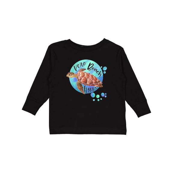 Inktastic Vero Beach, Florida Swimming Sea Turtle with Bubbles Boys or Girls Long Sleeve Toddler T-Shirt