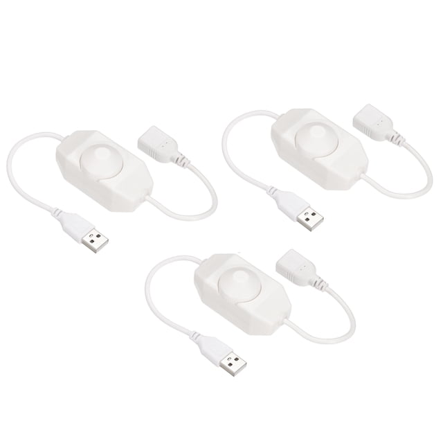LED Tira Atenuador Interruptor 5V DC USB Hembra a Macho Extensión Cable con Giratorio Interruptor Controlador para LED Tiras Luces, Blanco Paquete de 3