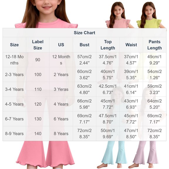 qucoqpe Toddler Little Girls Cute Trendy 2-Piece Outfit Set Summer Sleeveless Solid Color Soft Ruffle Sleeve Hems Flared Trousers Pleated Top and Pant Comfy Homewear Set Kids