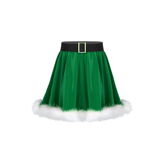 Xnihocha Kids Girls Miss Santa Elf Christmas Skirt Ballet Ice Skating Dance Skirts Velvet Mini Skater Green 6