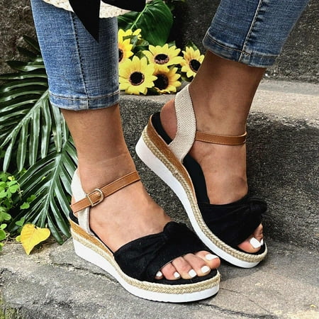 

Krdevn Sandals For Women Ladies Wedges Sandals Causal Peep Toe Shoes Classic Fit Sandals -Black 42