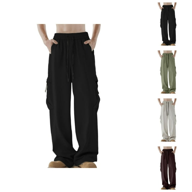 Sweatpants for Men 2025 Wide Leg Drawstring Parachute Cargo Pants Joggers with Pockets Mens Casual Pants Trousers