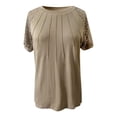 thumbnail image 3 of Graphic Tees for Women T-Shirts Women’s 2024 Tops with Lace Short Sleeve Casual Blouses for Summer Outfits Brown S, 3 of 4