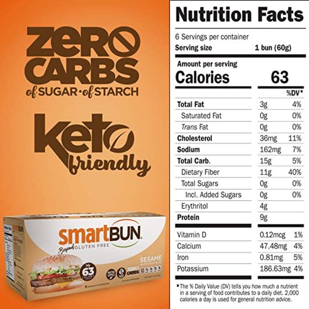 Smart Baking Company Gluten Free Keto Friendly, Low Carb ,Non -GMO, Healthy  Bread, Burger Buns Sesame 6- 4 Pack - Walmart.com