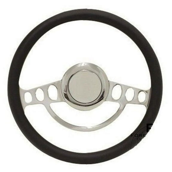 Hot Rod Street Rod Rat Rod Chrome & Black Vinyl Steering Wheel 14" Nine Hole