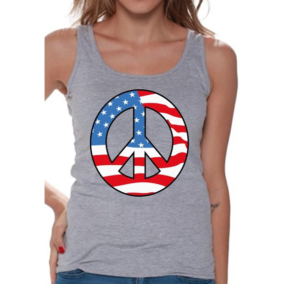 Awkward Styles Women's Peace Flag Patriotic Graphic Tank Tops American Flag Peace Sign