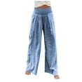thumbnail image 1 of Oalirro High Waist Wide Leg Pants for Women 0 Blue Trousers with Pockets M, 1 of 8