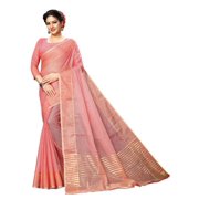 Peach-Coloured & Navy Blue Striped Zari Ilkal Saree - 21460152