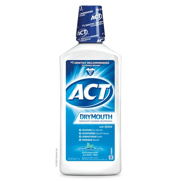 ACT Dry Mouth Mouthwash (33.8 Oz, Soothing Mint), with Xylitol