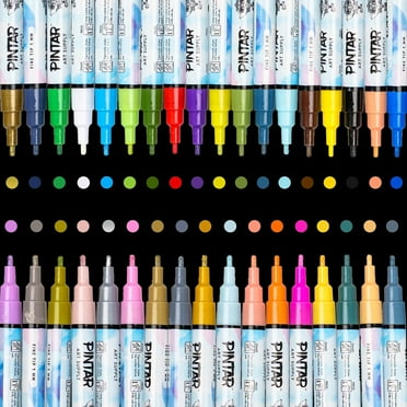 Pintar: Acrylic Paint Markers - Fine Tip 1mm, 35 Pack- Bright Opague Colors, Glossy Finish, Japanese Ink Multi-Surface Pens, Premium Art Supplies