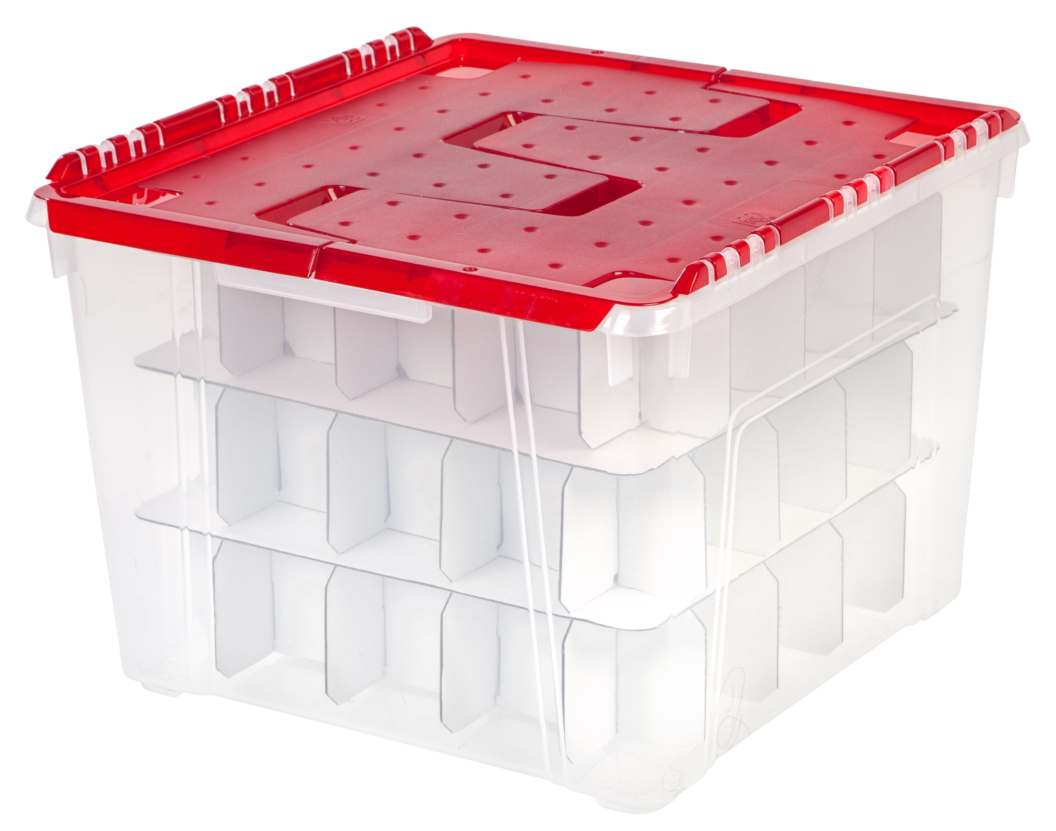 Holiday Ornament Storage Box Set of 2 Plastic Christmas Balls Decor