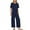 Navy, variant on Tbopshirt Linen Pants Women Plus Size,Womens Fashion Casual Pants Gifts for Women,New Solid Color Cotton Linen Jumpsuit with Pockets Short-sleeved Wide-legged Pants