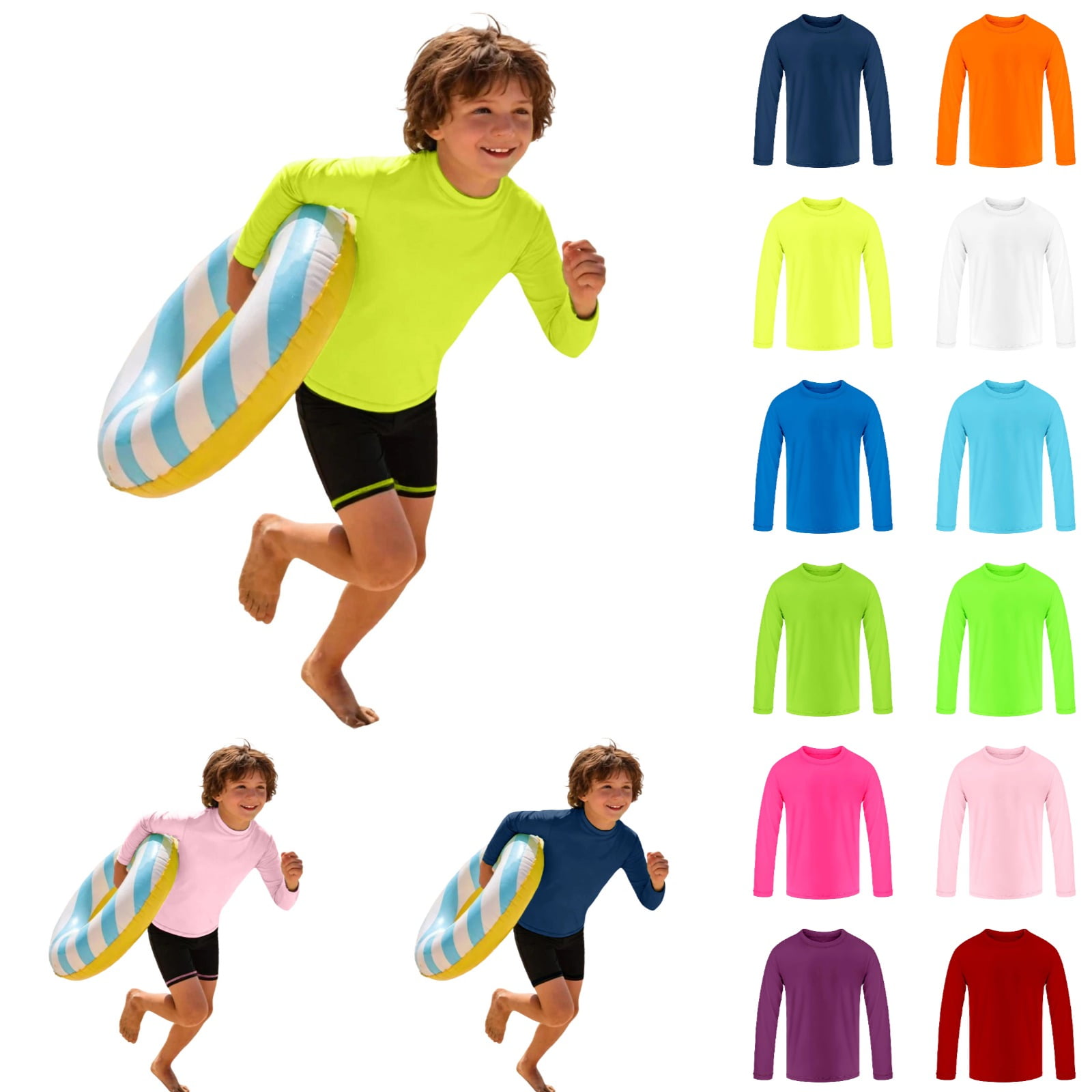 sususu Boys Rash Guard Youth Shirts SPF Long Sleeve Swim Shirts Quick-Drying Sun Protection Swimwear for Kids Navy 9-10 Years