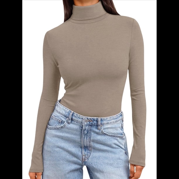 Camisetas de Larga para Mujer, Ropa Interior Térmica Básica de Otoño, Ropa de Invierno Caqui XXL
