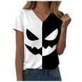thumbnail image 5 of Halloween T Shirt Women Funny Pumpkin Face Printed Cute Tee Short Sleeve Casual Funny Halloween Party Tops, 5 of 7