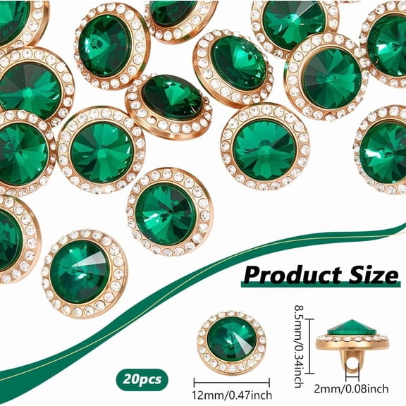20 Pcs Shank Buttons Alloy Rhinestone Buttons for Sewing Shirts Dress Coat Sweater 0.47x0.34 inch Dark Green