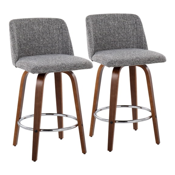 LumiSource Toriano Mid-Century Modern Counter Stools, Walnut/Gray Noise, Set Of 2 Stools