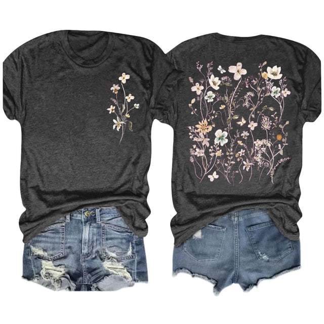 Aqestyerly T-Shirt à Manches Courtes Imprimé Col Rond Décontracté d'Été pour Femmes, Haut Quotidien Élégant avec Imprimé Stylé