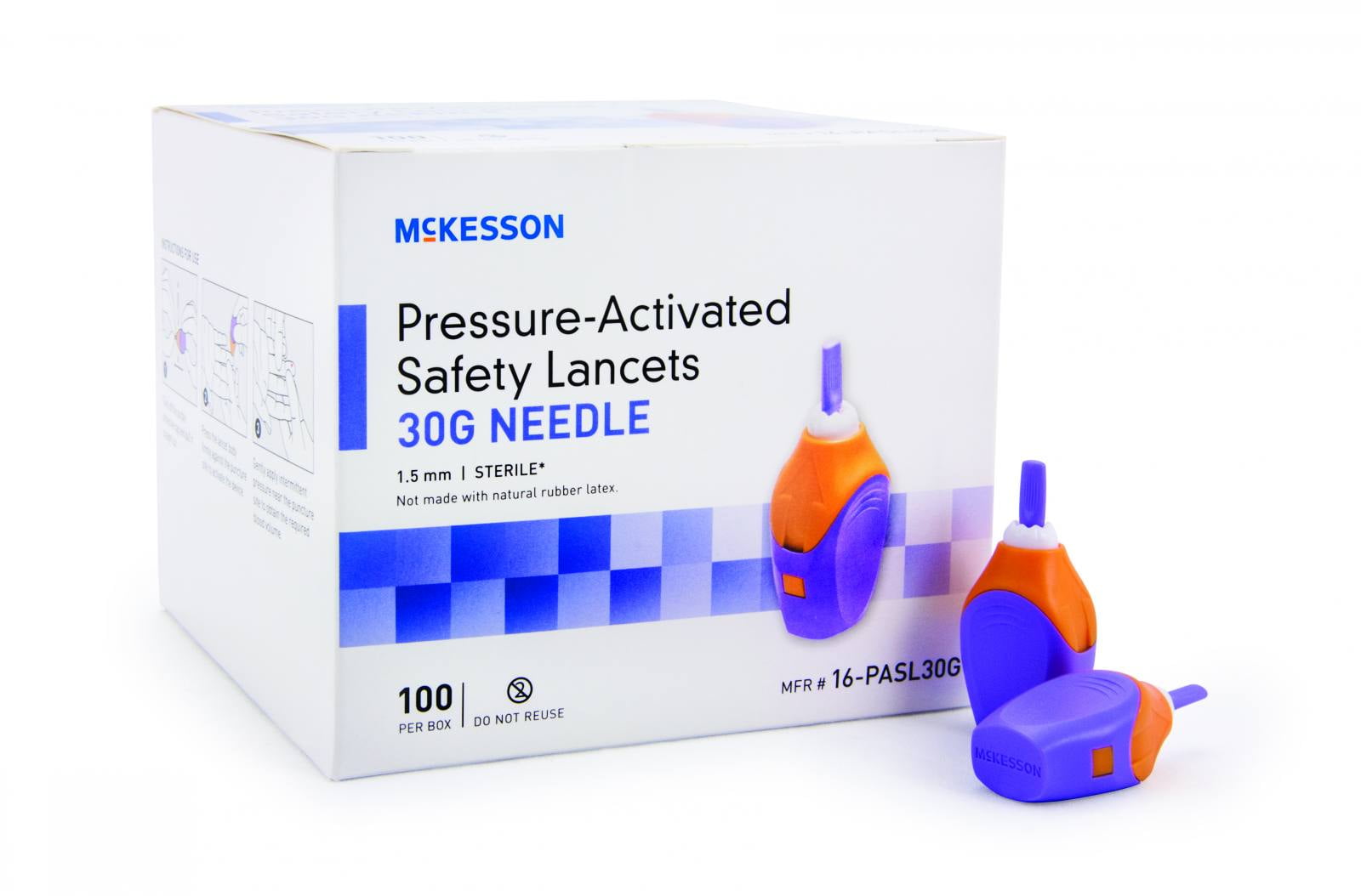 McKesson Pressure Activated Safety Lancet 16PASL30G Box of 100, Purple/Orange