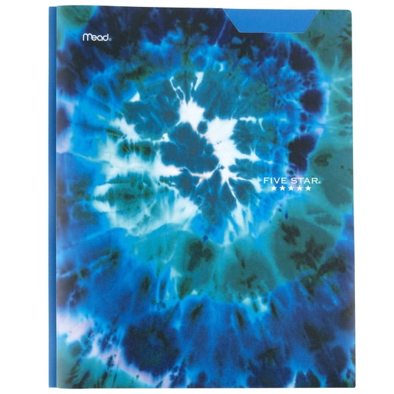 Five Star Tie-Dye Stay-Put Plastic Pocket and Prong Folder, Blue Twist